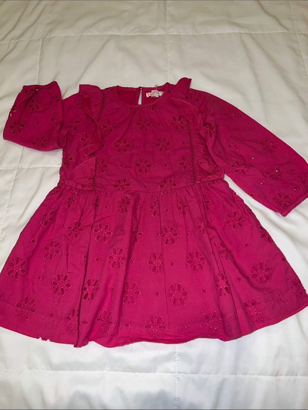Crewcuts Fuchsia Eyelet Long-Sleeve Dress